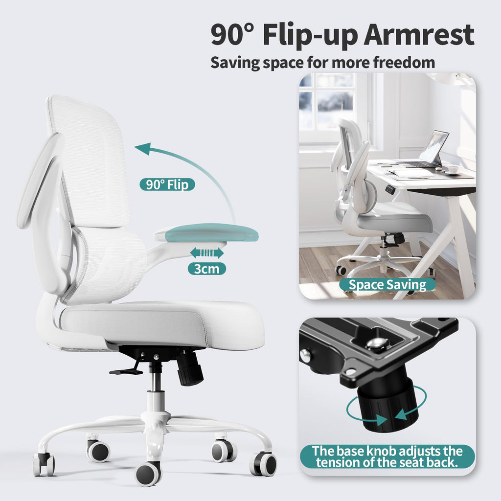 Office Chair - Ergonomic Desk Chair with Adjustable Lumbar Support, Mesh Computer Chair, Executive Chairs for Home Office Comfortable Lumbar Support (Cloud White)