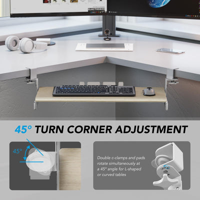 Keyboard Tray Under Desk Pull Out with Extra Sturdy C Clamp Mount System, 27.3 (32.5 inch Including Clamps) x 11 Inch Slide-Out Platform Computer Drawer for Typing Grain AX01WG01