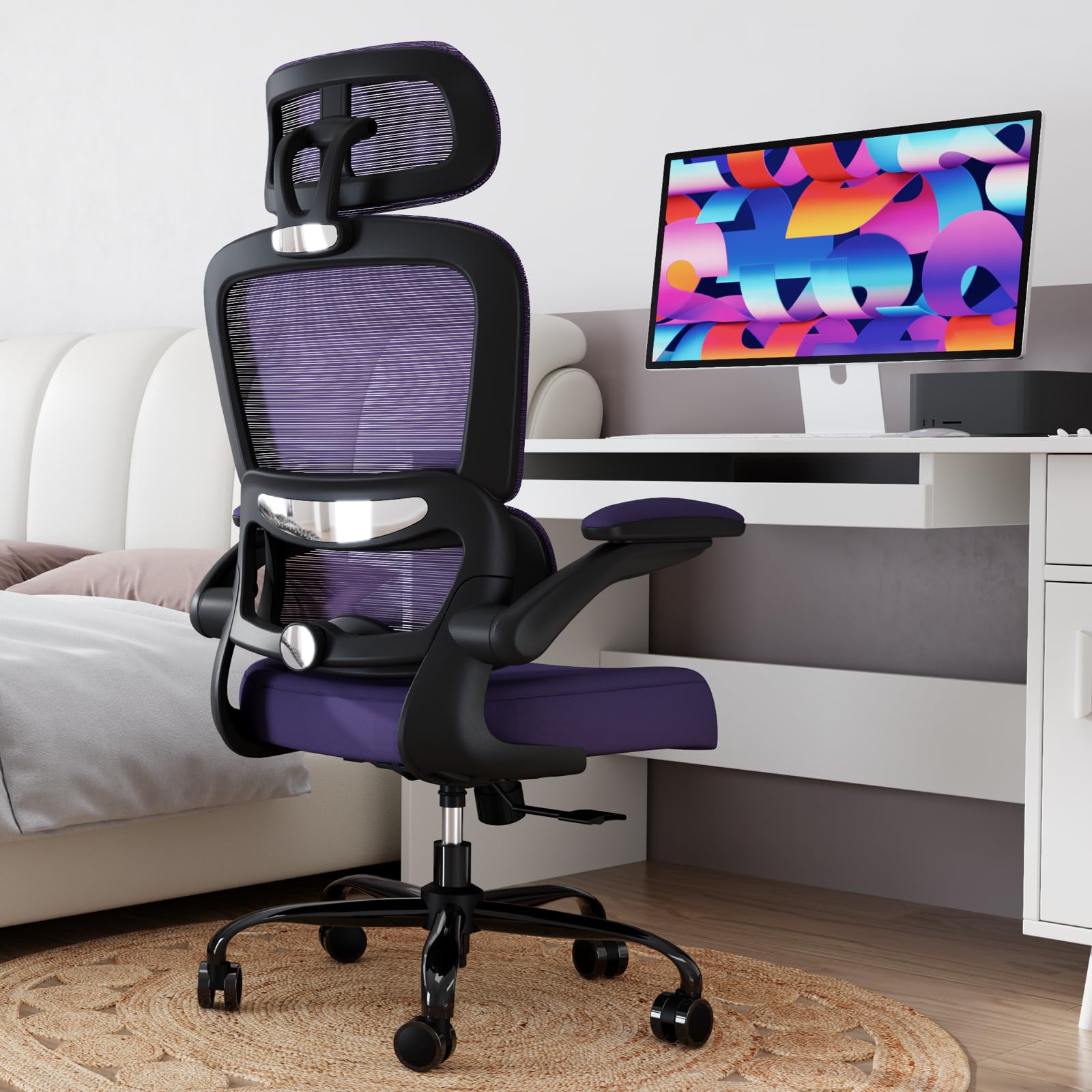 Office Chair Ergonomic Desk Chair, 330 LBS Home Mesh Office Desk Chairs with Wheels, Comfortable Gaming Chairs (Violet)