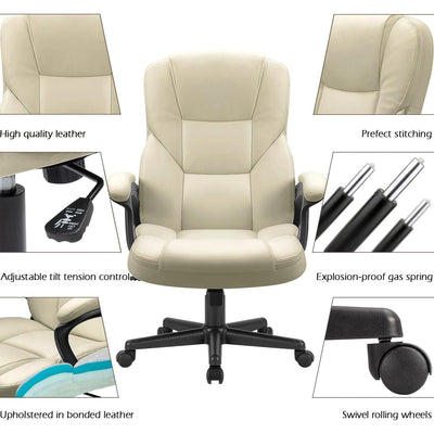 Office Executive Chair High Back Adjustable Managerial Home Desk Chair, Swivel Computer PU Leather Chair with Lumbar Support (1, Khaki)