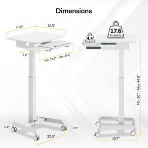 Height Adjustable Rolling Laptop Desk with Keyboard Tray, Mobile Sit-Stand Computer Cart with Wheels, Small Standing Desk for Home, Office, or Classroom, 23.6