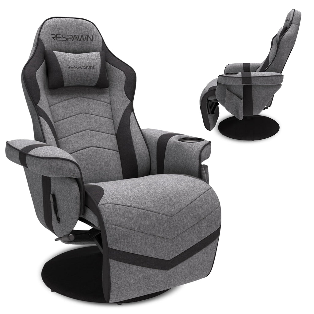 900 Console Gaming Recliner with Footrest and Lumbar Support - Comfortable Ergonomic Gaming Chair with Headrest, No Wheels, Reclining, Heavy Duty, Racing Style Video Game Chairs - Gray Fabric