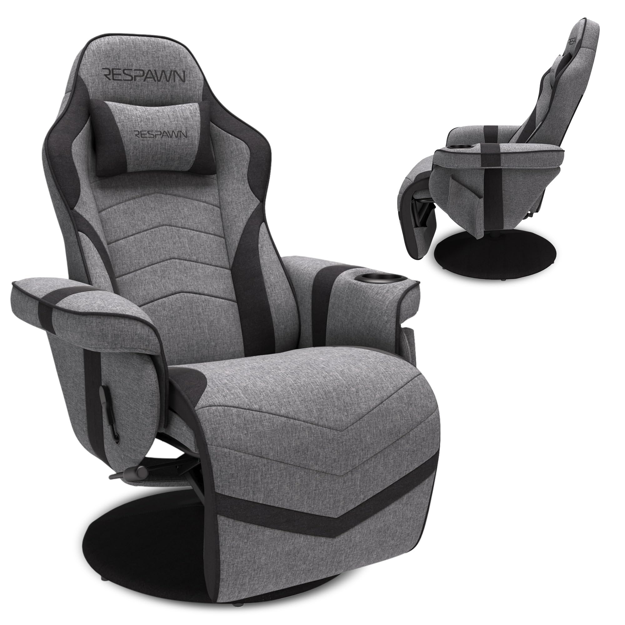 900 Console Gaming Recliner with Footrest and Lumbar Support - Comfortable Ergonomic Gaming Chair with Headrest, No Wheels, Reclining, Heavy Duty, Racing Style Video Game Chairs - Gray Fabric