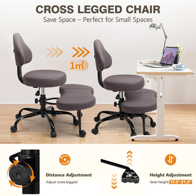 Cross Legged Office Chair, Criss Cross Desk Chair ADHD Meditation Kneeling Yoga Seat with Adjustable Height, Lumbar Support, Wider Footrest and Wheels (Dark Brown)