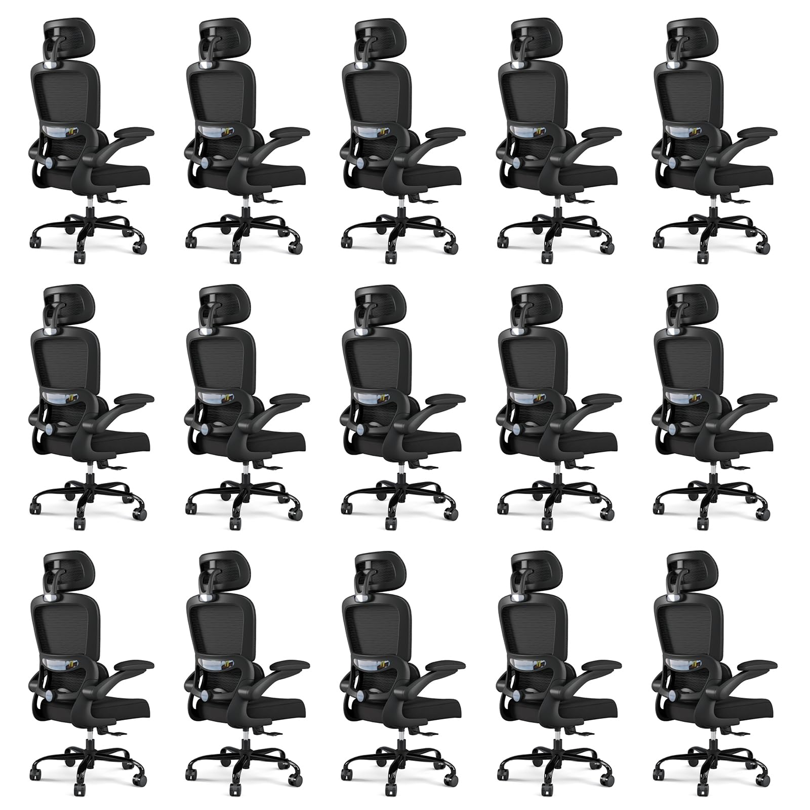 ( Black Pack of 15) Office Chair Ergonomic Desk Chair, 330 LBS Home Mesh Office Desk Chairs with Wheels, Comfortable Gaming Chairs