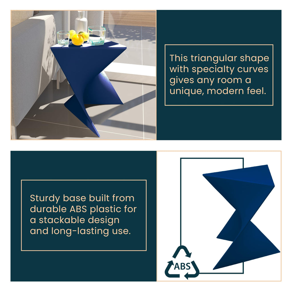 15.75" Triangular Side Table, Stackable Plastic Accent End Table for Indoor & Outdoor Use, Weather-Resistant Modern Patio & Living Room Table, Set of 4, Navy Blue