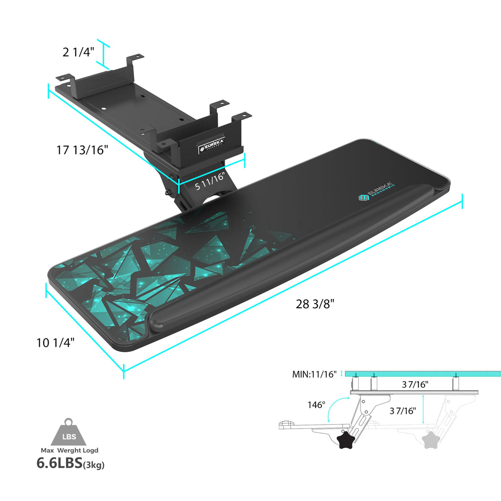 Height Adjustable Mouse & Keyboard Tray Under Desk, 28x10'' Large Slide Out Swivel Tilt Computer Keyboard Drawer with Mouse Pad for Gaming Home Office Desk, Dual Mount