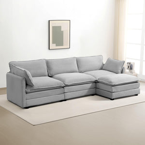 Oversized Modular Sectional Sofa with Movable Ottoman, 112 Inch 4 Seat Modern Corduroy Sofa Set, Convertible L Shaped Couch for Living Room and Office, Light Grey