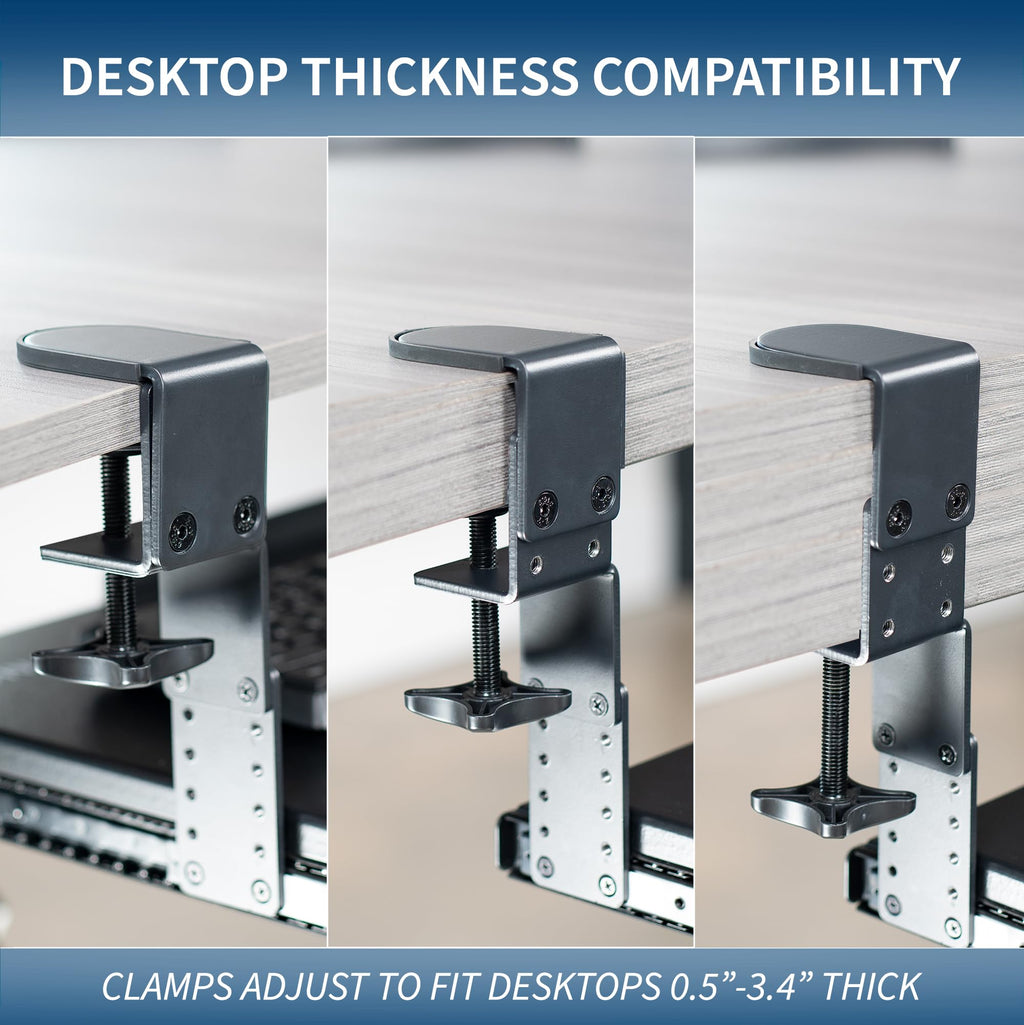 Large Height Adjustable Under Desk Keyboard Tray, C-clamp Mount System, 27(33 Including Clamps) x 11 inch Slide-Out Platform for Typing, Black, MOUNT-KB05HB