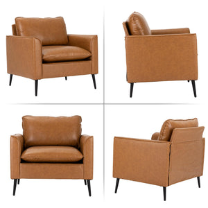 Modern Leather Chair Set of 2, Oversized Armchair for Living Room, Mid-Century Accent Reading Chair for Bedroom Comfy