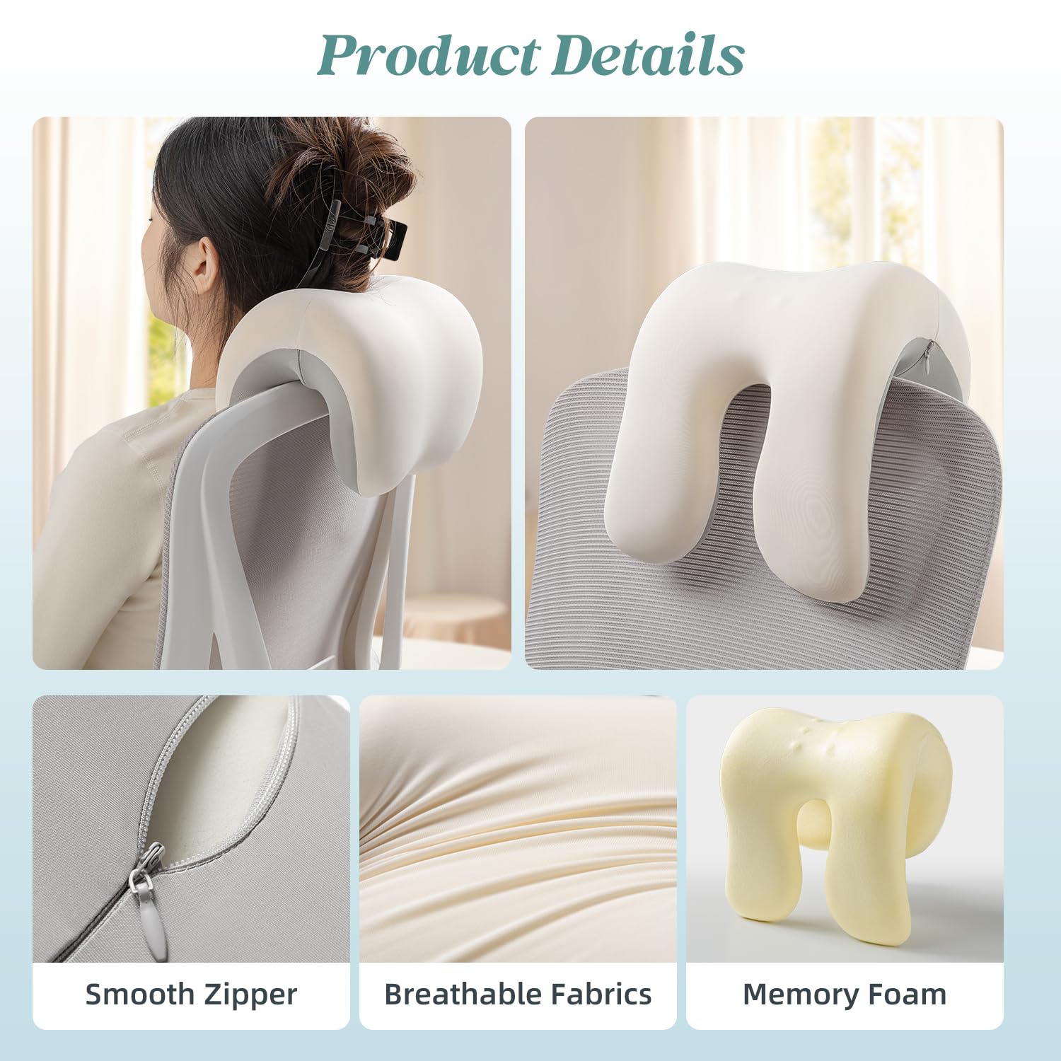 Office Chair Neck Pillow, Memory Foam Ergonomic Nap Pillow Office Chair Headrest Accessory, Neck Support Pillow Ideal for Office and Gaming, Gray and White