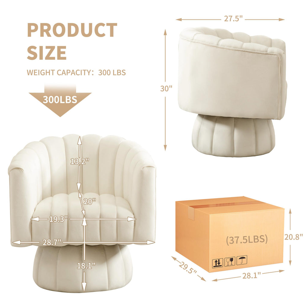 Swivel Accent Barrel Chair Set of 2- Cute Comfy Small Round 360° Arm Chair Velvet Sofa Club Reading Chair for Living Room Bedroom Office Beige