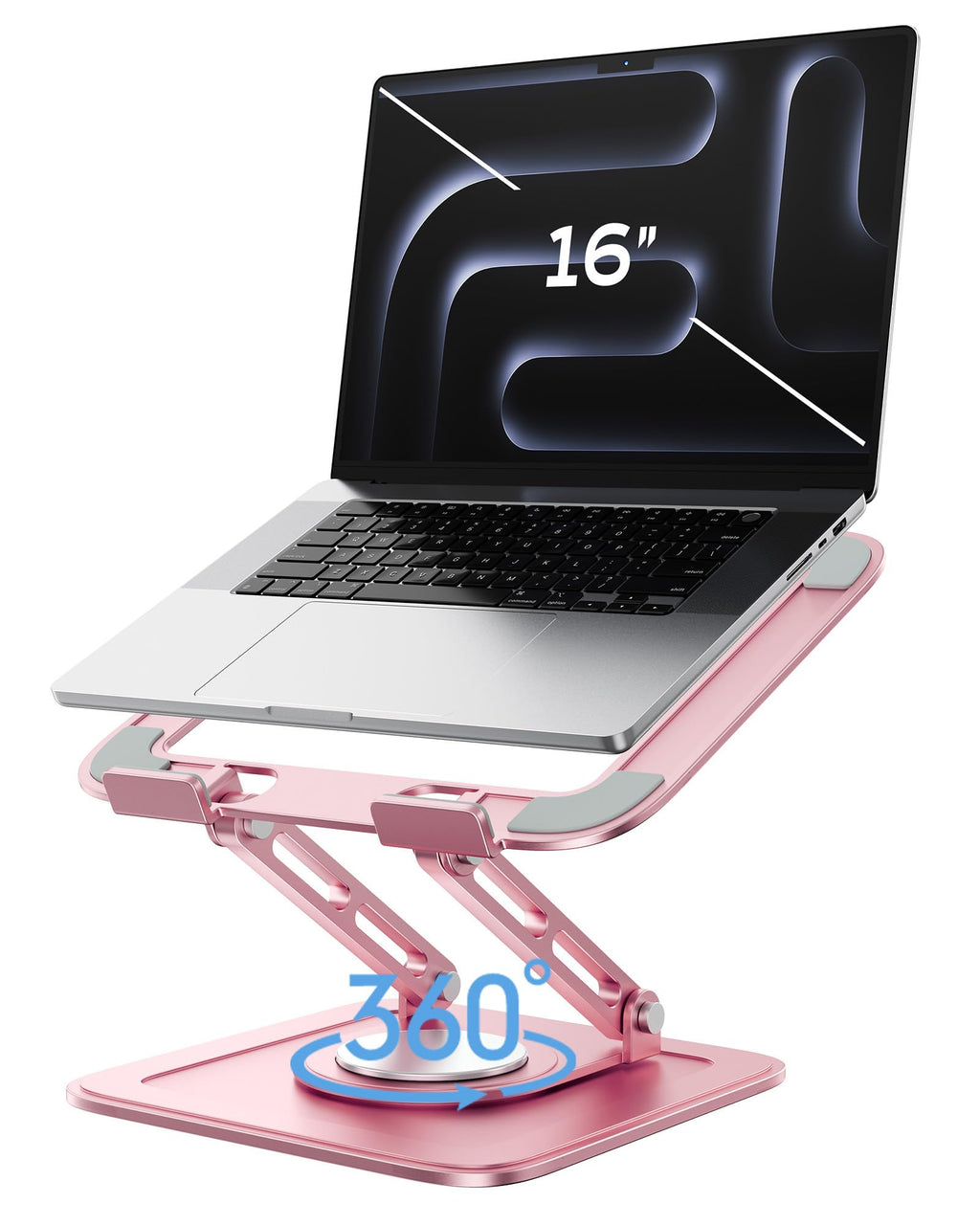 Adjustable Laptop Stand, Computer Stand with 360 Rotating Base, Ergonomic Laptop Riser Mount for Desk Foldable Protable Computer Desk Fits with MacBook Pro Air (10-16") - Pink