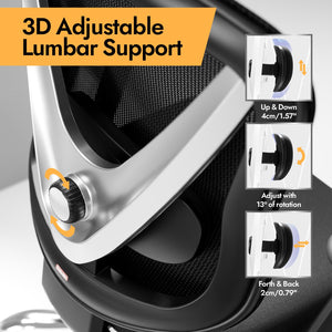 Ergonomic Mesh Office Chair - 3D Adjustable Lumbar Support & 3D Armrests, V-Shaped Back, Adjustable Desk Chair for Office & Home, Black