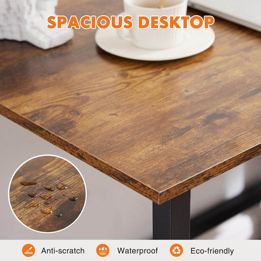 Computer Small Office Desk 32 Inch Student Study Writing Work with Metal Frame Wood Tabletop Modern Simple PC Home Bedroom Table, Rustic Brown