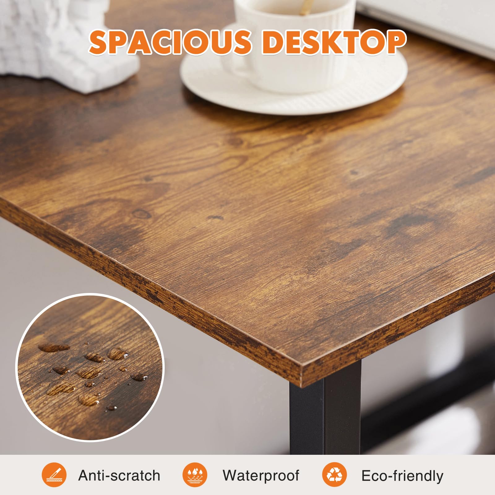 Computer Small Office Desk 47 Inch Student Study Writing Work with Metal Frame Wood Tabletop Modern Simple PC Home Bedroom Table, Rustic Brown