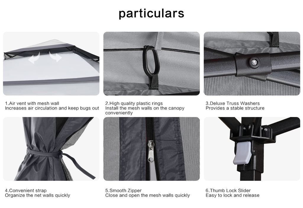 11x11 Pop Up Gazebo Tent Outdoor Canopy Patio Shelter with Mosquito Netting(Dark Grey)