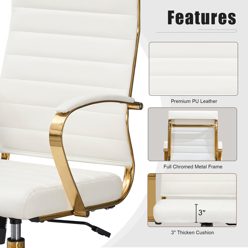 Gold Office Desk Chair, Ergonomic Leather Modern Conference Room Chairs,