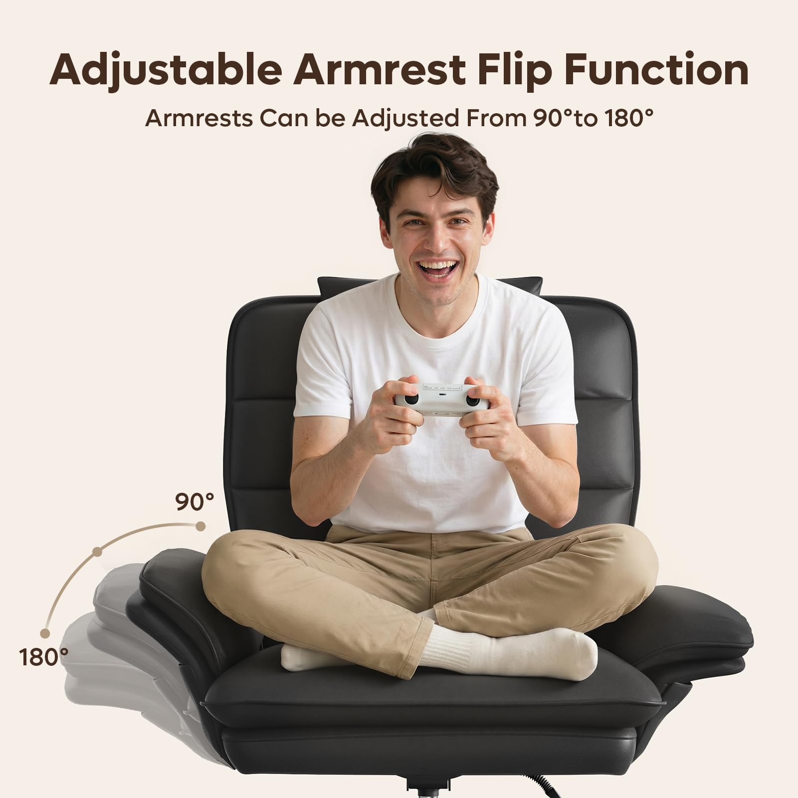 Cross Legged Office Chair Criss Cross Chair with Adjustable Arms 135° Reclining PU Leather Executive Chair with Wheels Big and Tall Computer Desk Chair for Home Office Black