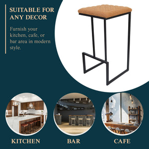 Counter Height Bar Stools, Modern Industrial Backless Counter Stools for Kitchen Island, Dining Counter & Home Bar, Faux Leather Upholstered Seats with Metal Frame, Set of 2, Brown