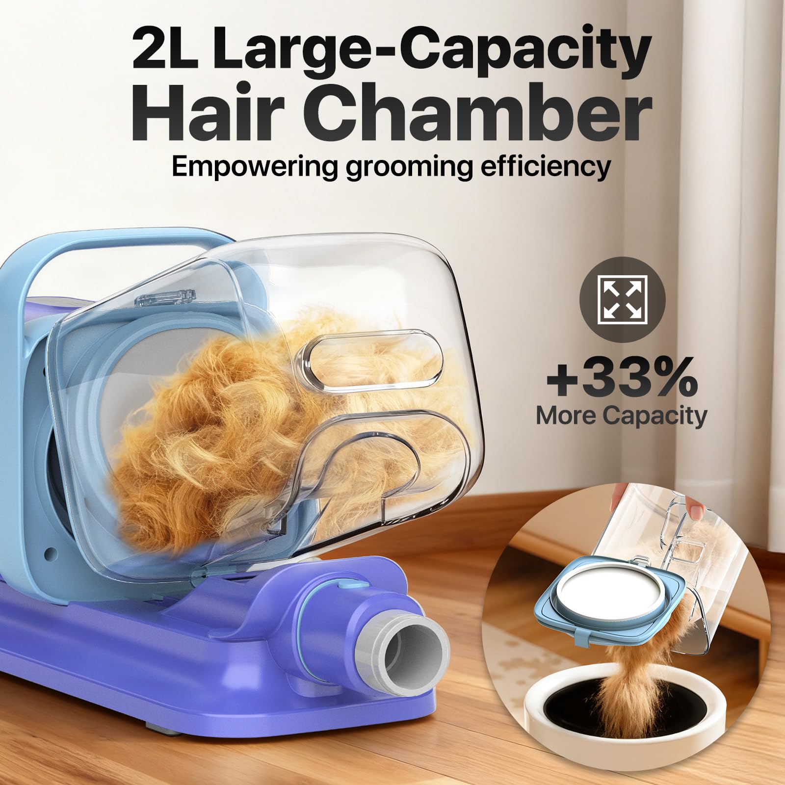 Dog Grooming Kit with Vacuum, 15000Pa Pet Hair Clipper and Shedding Brush, 50dB Low Noise, 2L Capacity, White