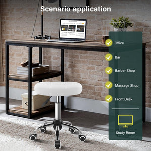 White 6-Square Lattice PU Swivel Stool with Wheel for Work SPA Shop Massage Height-Adjustable and Cost-Effective Rolling Stool Chair