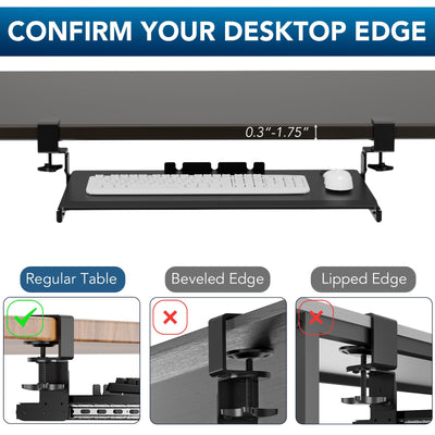 Keyboard Tray Under Desk Pull Out with Extra Sturdy Adjustable C Clamp Mount System, 27.3 (32.5 inch Including Clamps) x 11 Inch Slide-Out Platform Computer Drawer for Typing, Black,AX01WB01