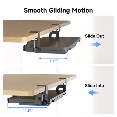 Keyboard Tray Under Desk with Storage Drawer Large C-Clamp 26.7”(31” Including Clamps) x 11.8” Slide-Out Platform Computer Drawer Pull Out Keyboard & Mouse Tray DSF7CT