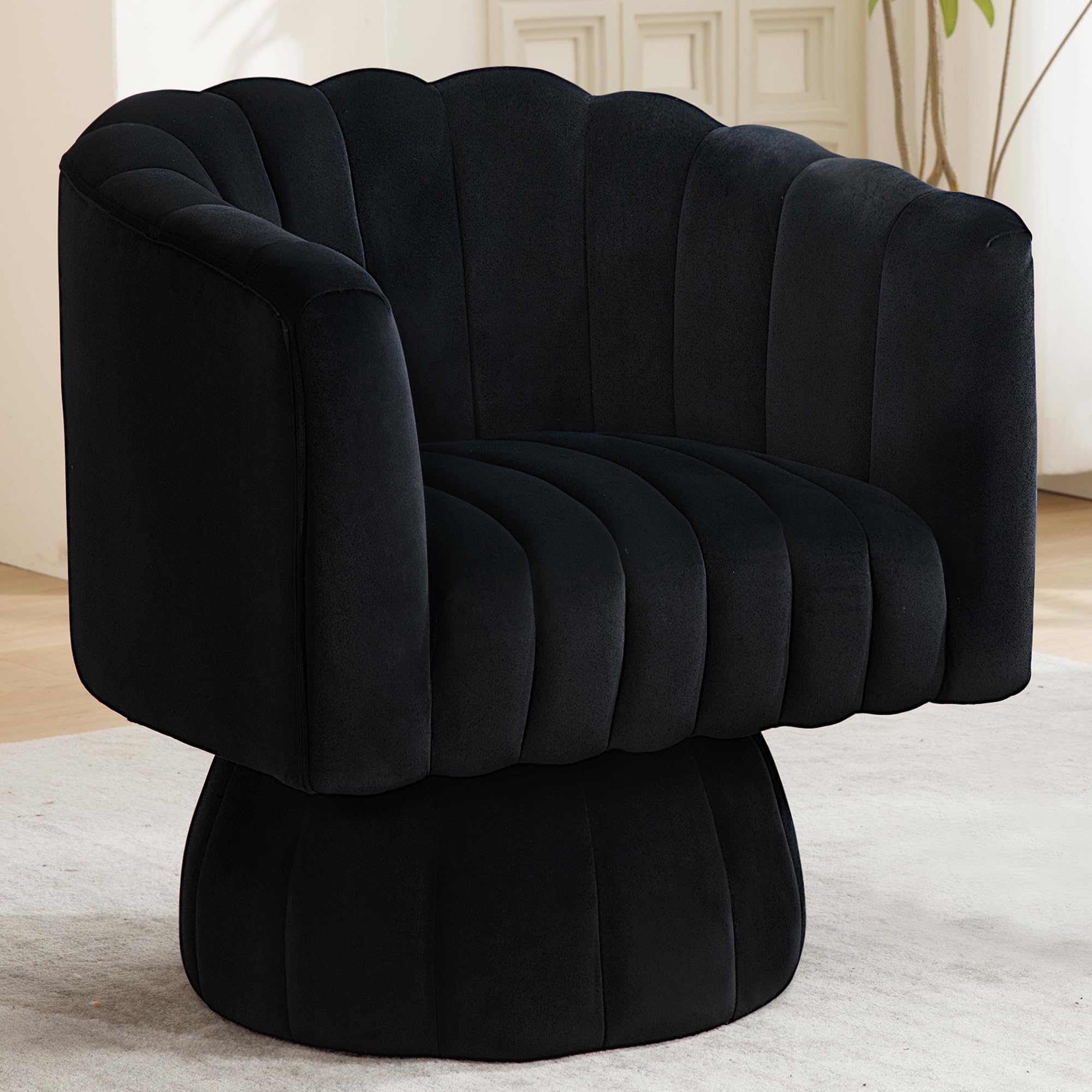 Swivel Accent Barrel Round Chair - Comfy 360° Arm Chairs Cute Small Sofa Club Velvet Reading Chair for Living Room Bedroom Office - Black