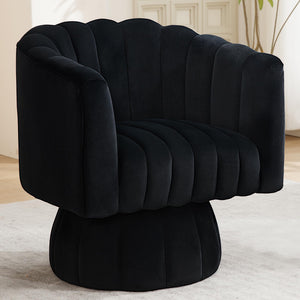 Swivel Accent Barrel Round Chair - Comfy 360° Arm Chairs Cute Small Sofa Club Velvet Reading Chair for Living Room Bedroom Office - Black