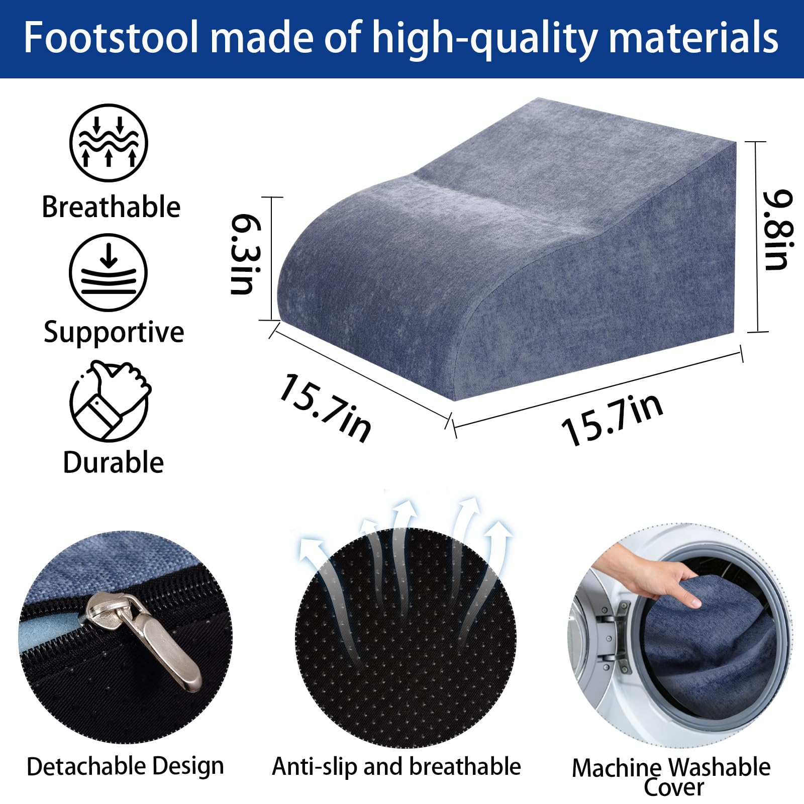 Foot Rest for Under Desk at Work, Ergonomic Under Desk Footrest with Washable Cover for Office, Home & Gaming Leg Elevation Pillow Blue