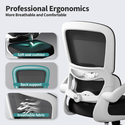 Office Chair - Ergonomic Desk Chair with Adjustable Lumbar Support, Mesh Computer Chair, Executive Chairs for Home Office Comfortable Lumbar Support (White+Black)