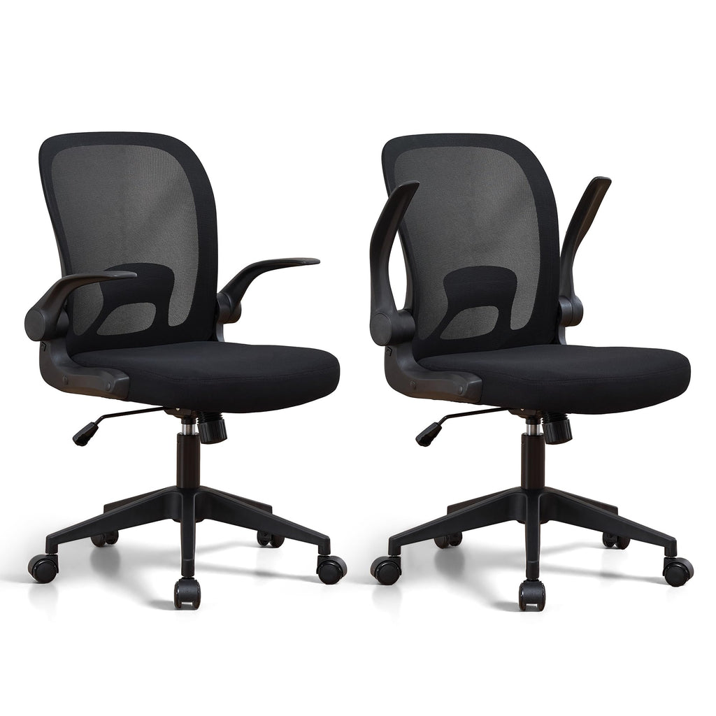 Foldable Office Chair for Small Spaces | Home Office Folding Desk Chairs with Wheels and Flip Up Arms | Ergonomic Mesh Computer Chair for Adults & Kids(2PCS Black)