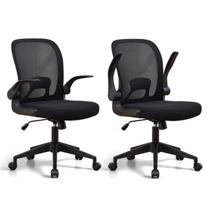 Foldable Office Chair for Small Spaces | Home Office Folding Desk Chairs with Wheels and Flip Up Arms | Ergonomic Mesh Computer Chair for Adults & Kids(2PCS Black)