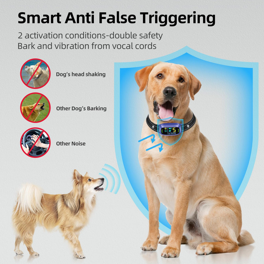 Dog Bark Collar for Large Medium Small Dogs, Rechargeable Smart Bark Collar, Anti Barking Training Collar with 5 Adjustable Sensitivity Beep Vibration (Purple)