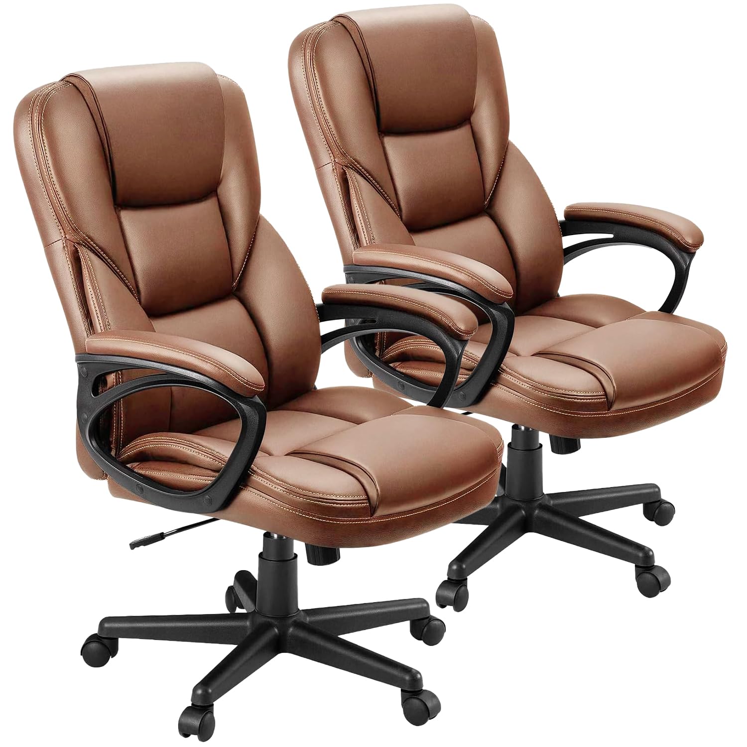 Office Executive Chair High Back Adjustable Managerial Home Desk Chair, Swivel Computer PU Leather Chair with Lumbar Support (2, Light Brown)