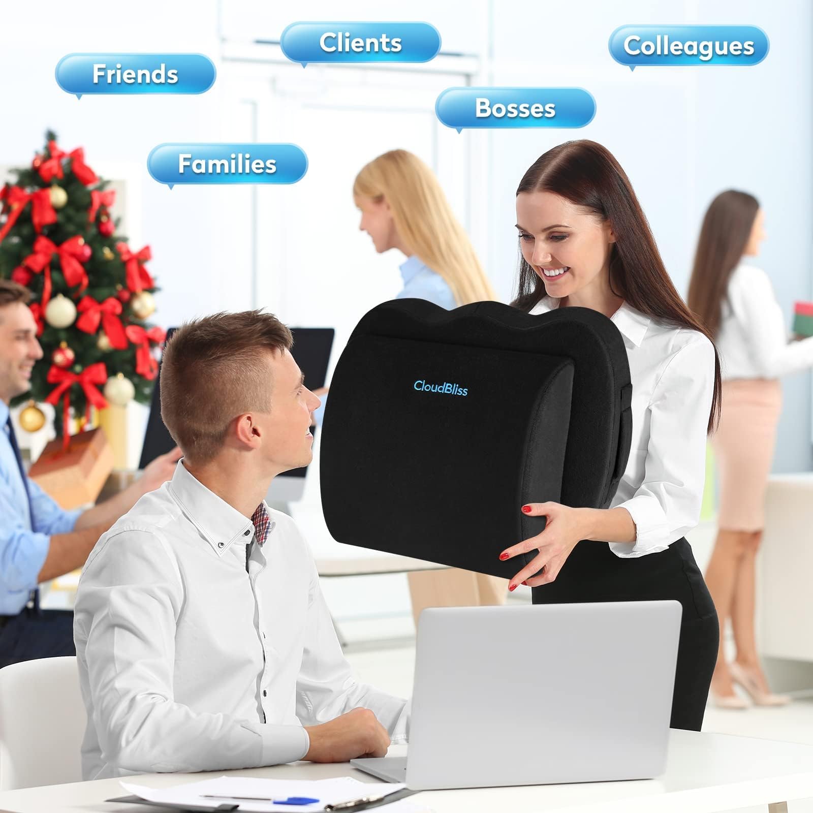 Lumbar Support Pillow & Seat Cushion Set for Office Chair, Desk Chair, Wheelchair & Car–Memory Foam Back Support,Ergonomic Chair Cushions,Sciatica Pain Relief,Home Essentials(Black,XL)