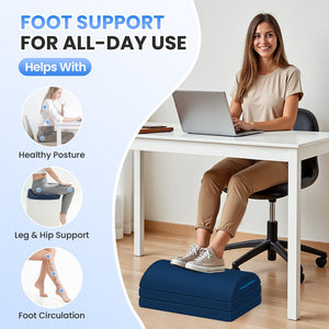 Foot Rest for Under Desk at Work, Gaming Accessories Foot Stool with 3 Adjustable Heights & Washable Cover, Comfortable Office Desk Accessories, Footrest for Office, Home and Car (Blue)