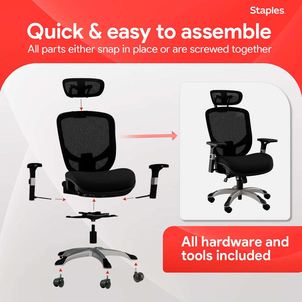 Ergonomic Office Chair Adjustable Lumbar Support with Breathable Mesh, Swivel Desk Chair for Home Office, Black (XL)
