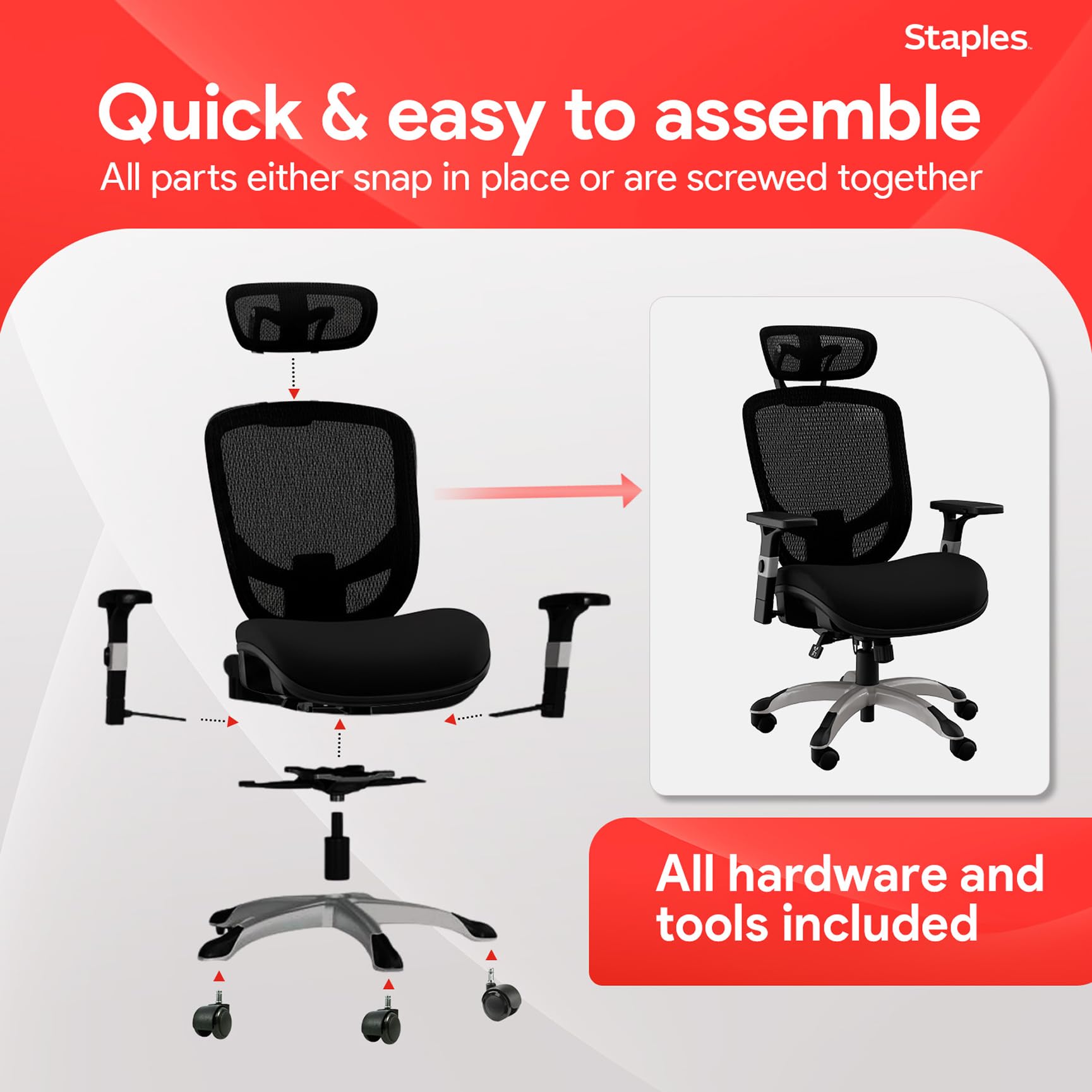 Ergonomic Office Chair Adjustable Lumbar Support with Breathable Mesh, Swivel Desk Chair for Home Office, Black (XL)