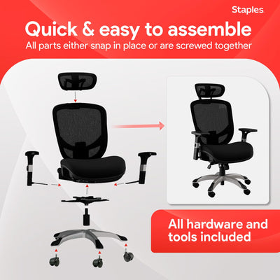 Ergonomic Office Chair Adjustable Lumbar Support with Breathable Mesh, Swivel Desk Chair for Home Office, Black (XL)