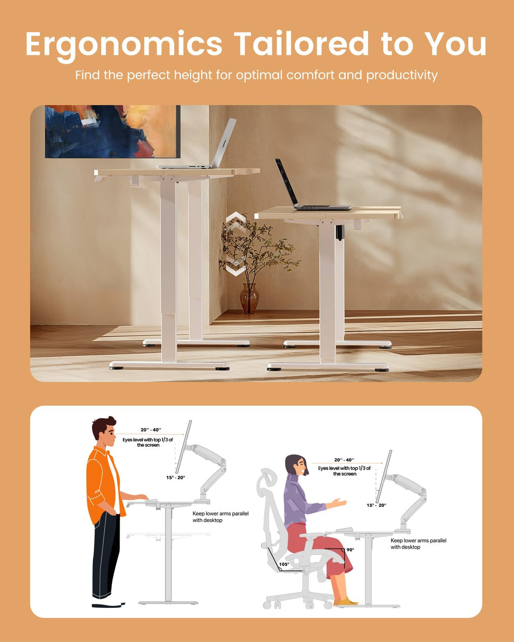 Height Adjustable Electric Standing Desk, 55 x 28 Inches Sit Stand up Desk, Memory Computer Home Office Desk, Natural