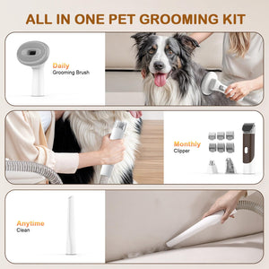 Dog Grooming Vacuum, Dog Grooming Kit with Pet Clipper Nail Grinder, 6 Pet Grooming Tools (Mushroom)