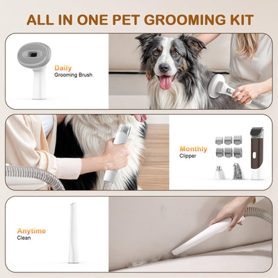 Dog Grooming Vacuum, Dog Grooming Kit with Pet Clipper Nail Grinder, 6 Pet Grooming Tools (Mushroom)