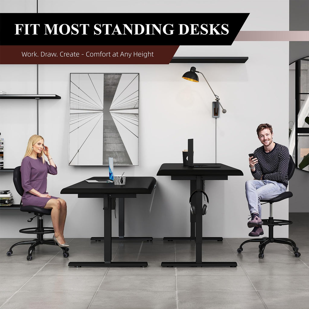 (Black, 2 Pack) Drafting Chair with Back Support, Tall/High Desk Rolling Stool, Faux Leather Office Chair with Height Adjustable for Standing Desk, Home Office, Bar, Workbench & Kitchen