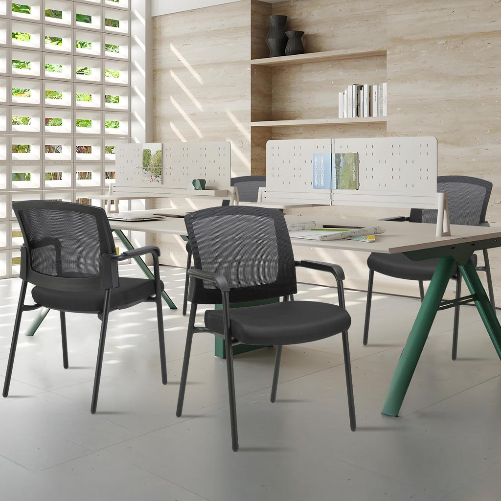 Office Reception Guest Chair Mesh Back Stacking with Ergonomic Lumbar Support and Thickened Seat Cushion for Waiting Conference Room Black