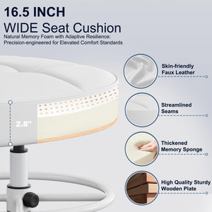 Drafting Chair, Armless Tall Office Chair with Footrest Ring for Standing Desk, Small Faux Leather Executive Computer Chair with Adjustable Height for Bar Lab Counter Height Desk, White