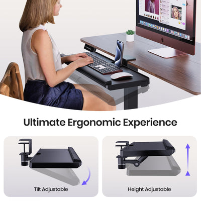 Upgraded Adjustable Keyboard Tray for Above Desk & Under Desk Use - Ergonomic Sit-Stand Keyboard Riser with 360° Rotation, 24.4