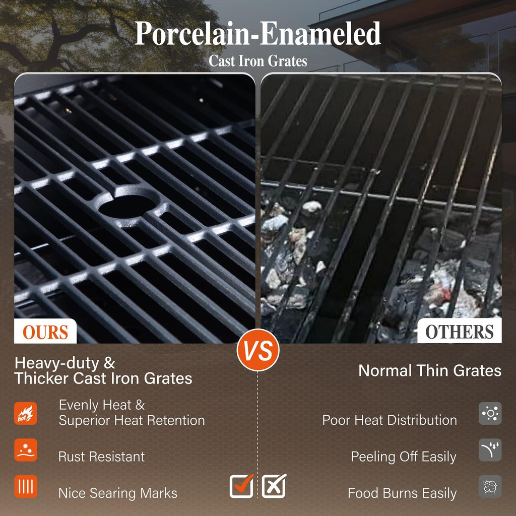 Charcoal and Propane Gas Grill Combo with Side Burner & Porcelain-Enameled Cast Iron Grate, Dual Fuel BBQ Grill for Outdoor, Barbecue Grill, 690 SQIN Cooking Area