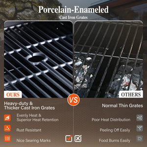 Charcoal and Propane Gas Grill Combo with Side Burner & Porcelain-Enameled Cast Iron Grate, Dual Fuel BBQ Grill for Outdoor, Barbecue Grill, 690 SQIN Cooking Area